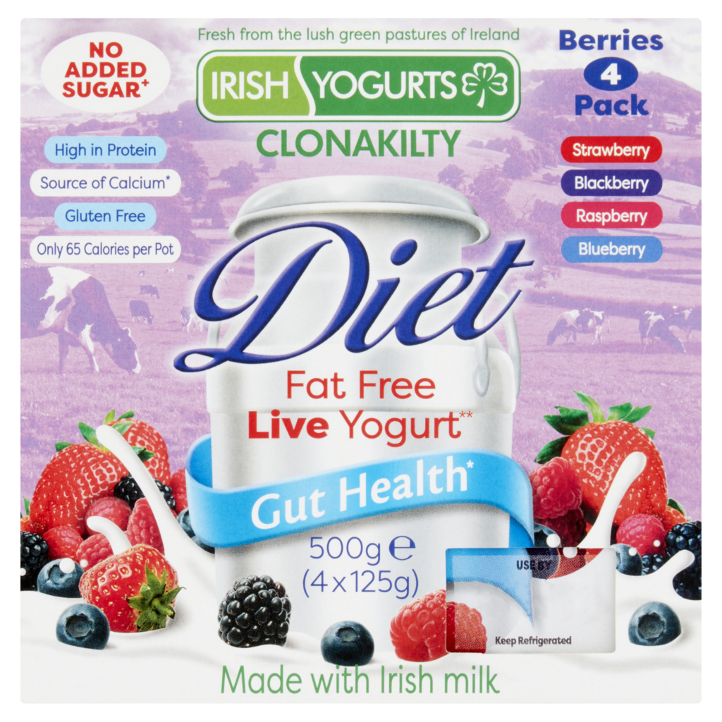Irish Yogurts Clonakilty Diet Fat Free Live Berries Yogurt 4/8 Pack