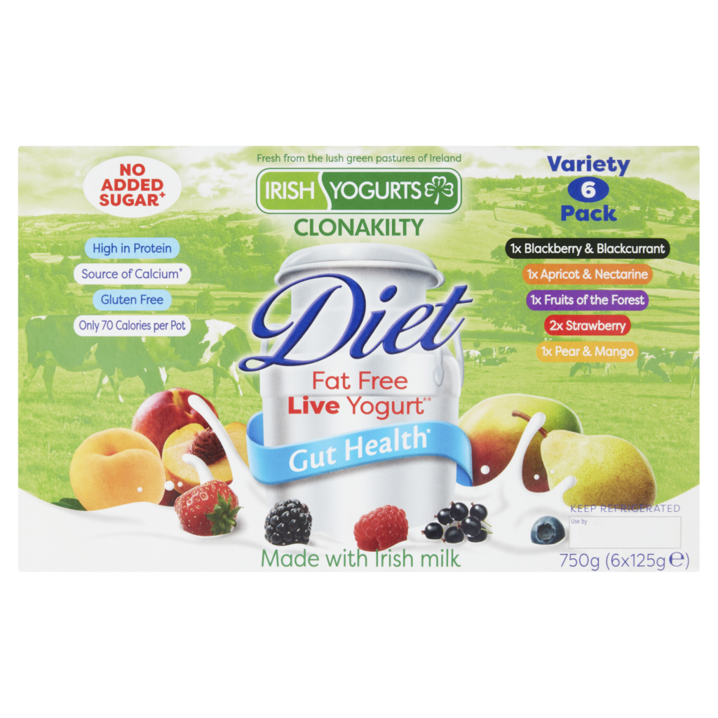 Irish Yogurts Clonakilty Diet Fat Free Live Variety Yogurt 125g pot & 4