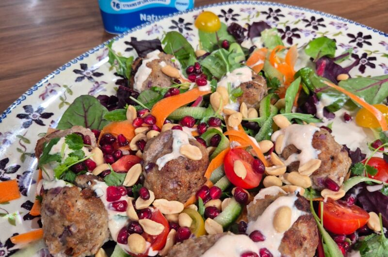 Warm Salad of Lamb Meatballs with Chilli, Lime & Coriander Dressing