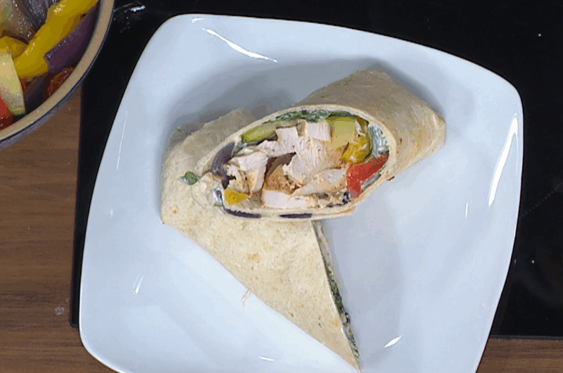 Cajun Chicken & Roasted Vegetable Wraps with Cajun Yogurt Dressing